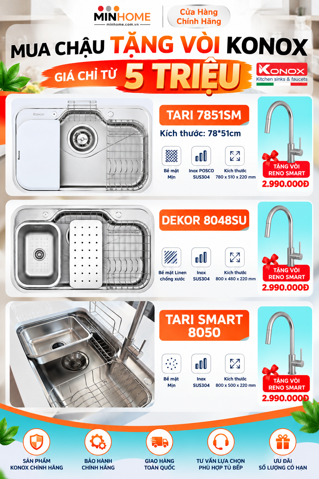 Combo Chậu vòi rửa bát Konox